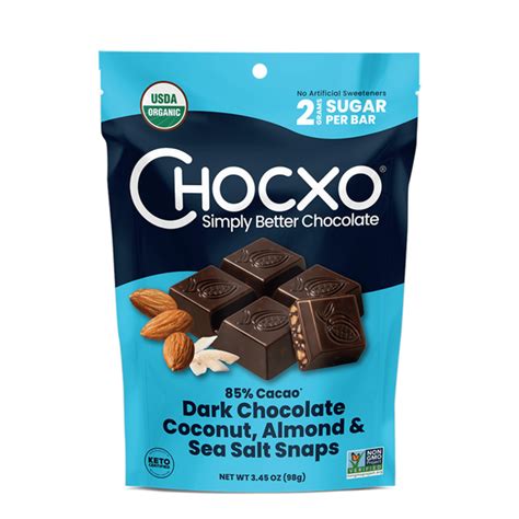 chochozñx|Chocxo Dark Chocolate Coconut Almond & Sea Salt Snaps.